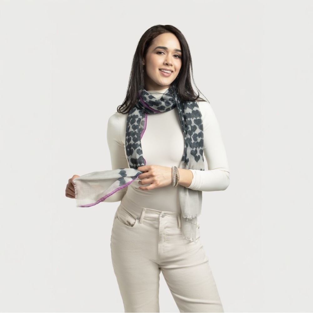 Wool & Silk Heart Print Scarf – Lightweight, Luxe & Soft - Picture 1 of 6